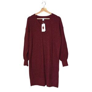 NWT Nine West Lurex V-Neck Sweater Dress Syrah Womens size Large